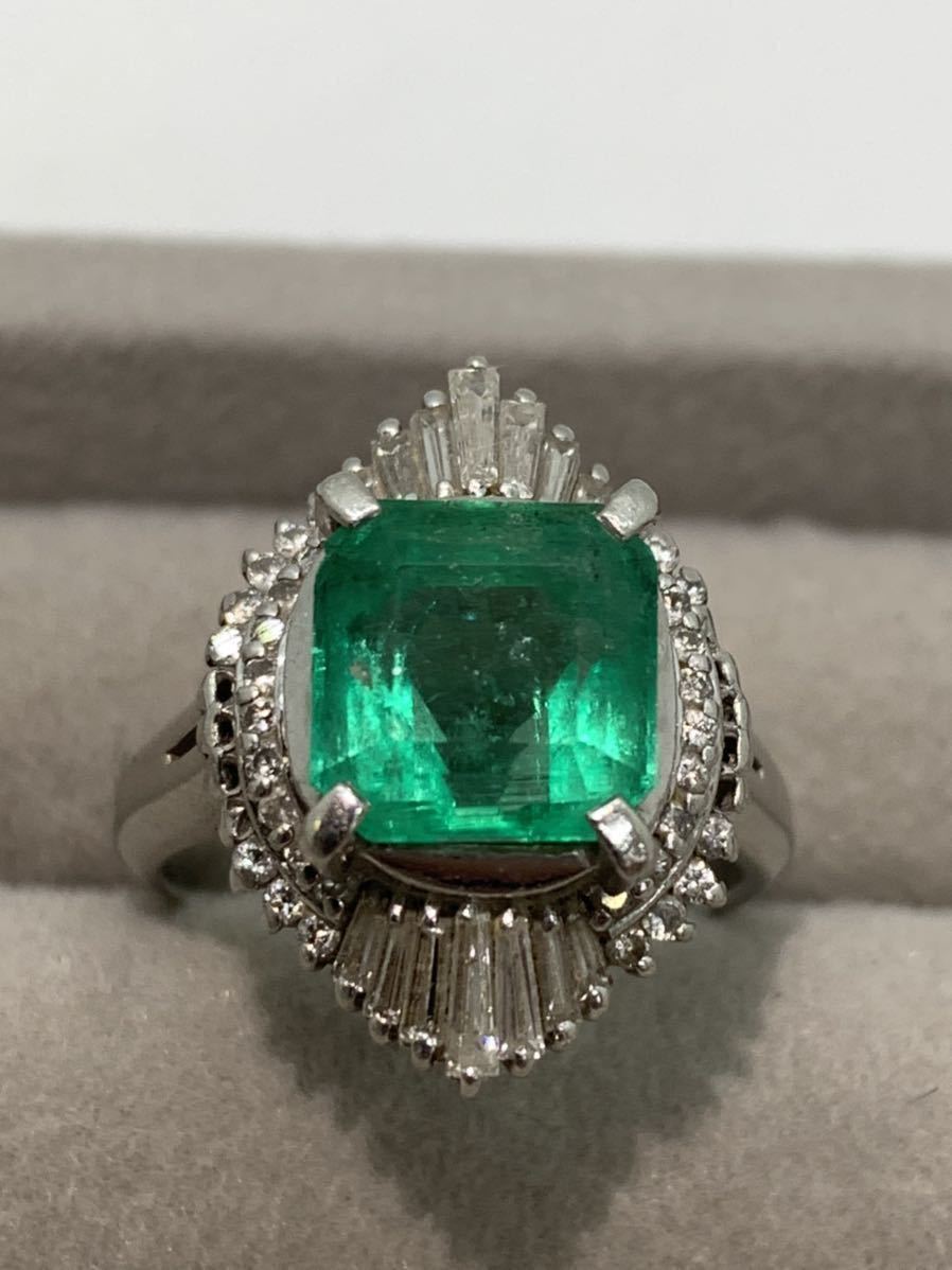 ○ 宝石 エメラルド 3.848ct ダイヤ 0.77ct pt900 プラチナ リング