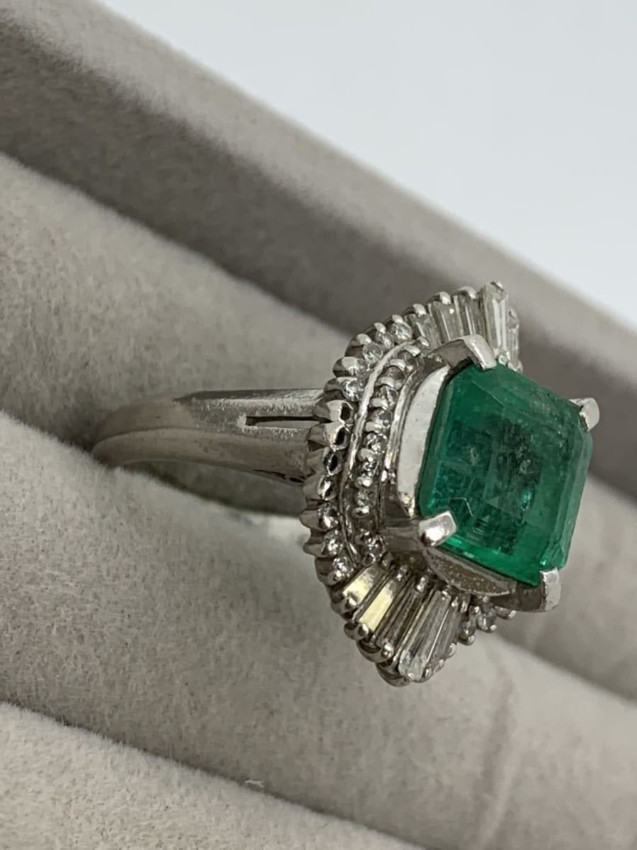 ○ 宝石 エメラルド 3.848ct ダイヤ 0.77ct pt900 プラチナ リング