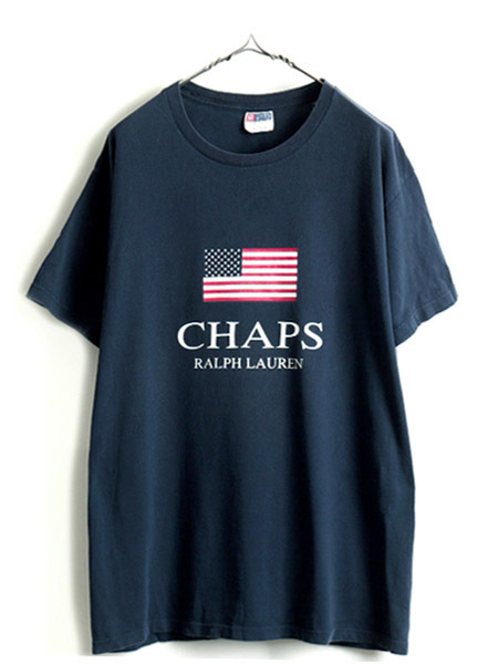 90s USA製 ■ チャップス ラルフローレン 星条旗 ロゴ プリント 半袖 Tシャツ / メンズ L 古着 90年代 オールド CHAPS プリントTシャツ 紺