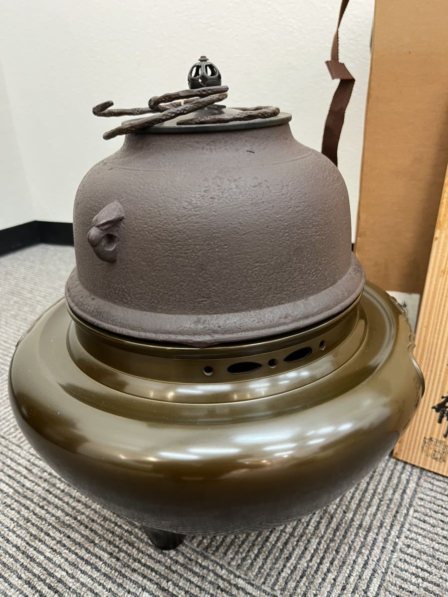 G 美品!!茶道具 唐銅切合朝鮮風炉 真形釜添 風炉師 一ノ瀬宗辰 畠