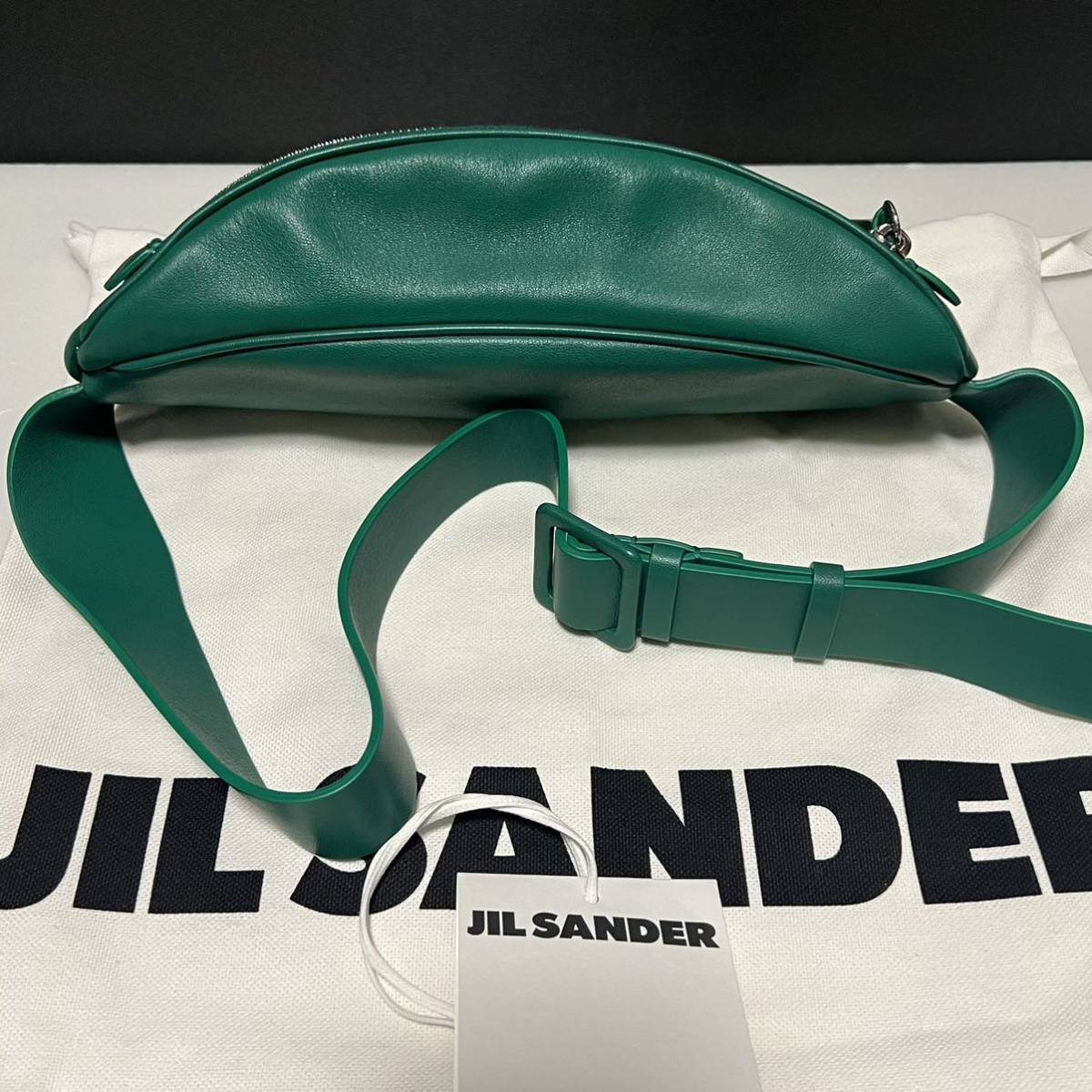 新品 Jil Sander ジルサンダー ロゴ レザー ベルトバッグ 小 グリーン 