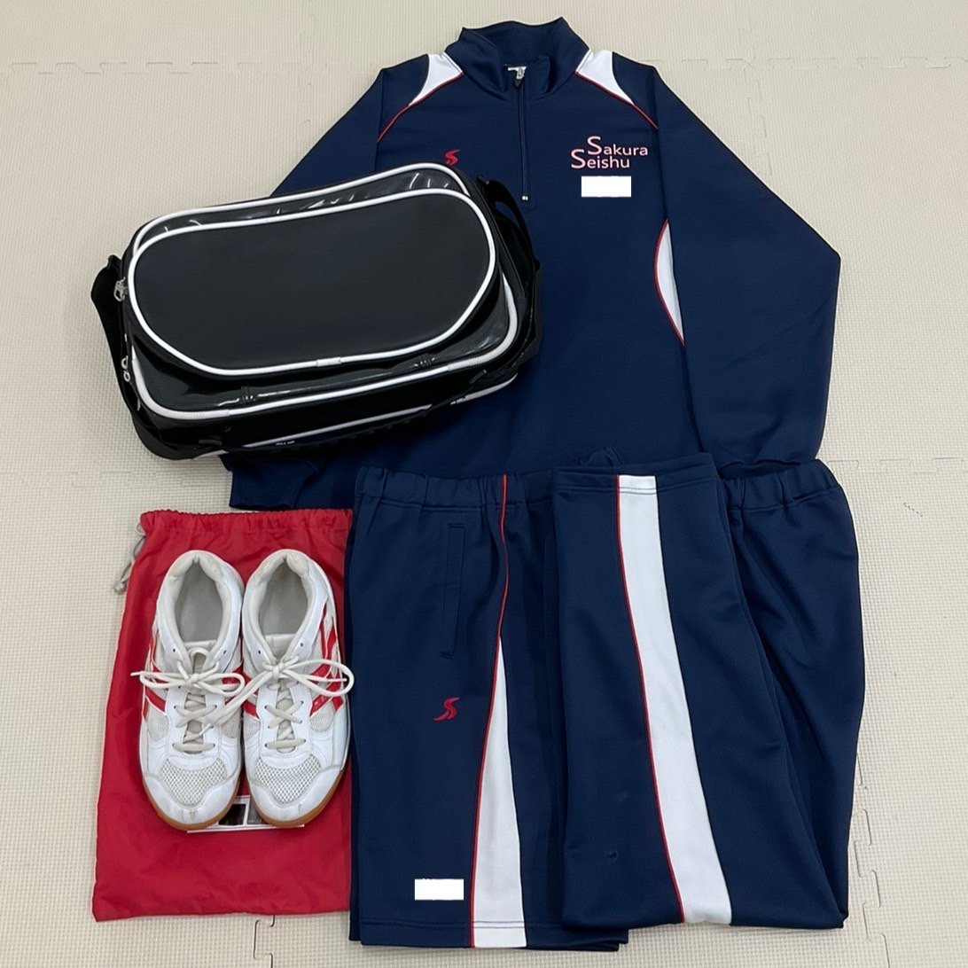 UTJ192 ( used ) Tochigi prefecture Sakura Kiyoshi . high school jersey 5 point set / designation goods /M/SCHOLETE/ long sleeve / long trousers / shorts / shoes / bag / navy blue / gym uniform /