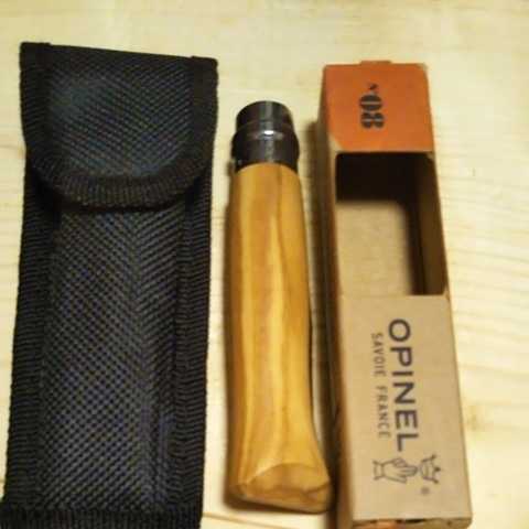 OPINEL №8 Olivier入手困難 大人気のオリーブウッド メッシュ生地ナイフケース付