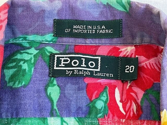 90\'s American made MADE IN USA Ralph Lauren Polo Ralph Lauren cotton aro is . collar open color shirt floral print boys 20 [ta-0473]