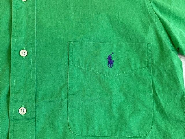 90's ラルフローレン Polo Ralph Lauren レアカラー ケリーグリーン BLAKEをリサイズ コットンシャツ 半袖 ボタンダウン [ta-0474]_画像3