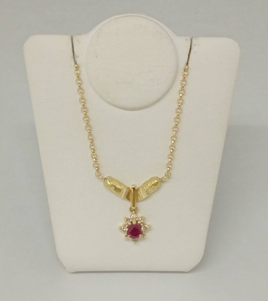 ソーティング付】天然ルビー K18 18金ダイヤモンドネックレス 0.43ct
