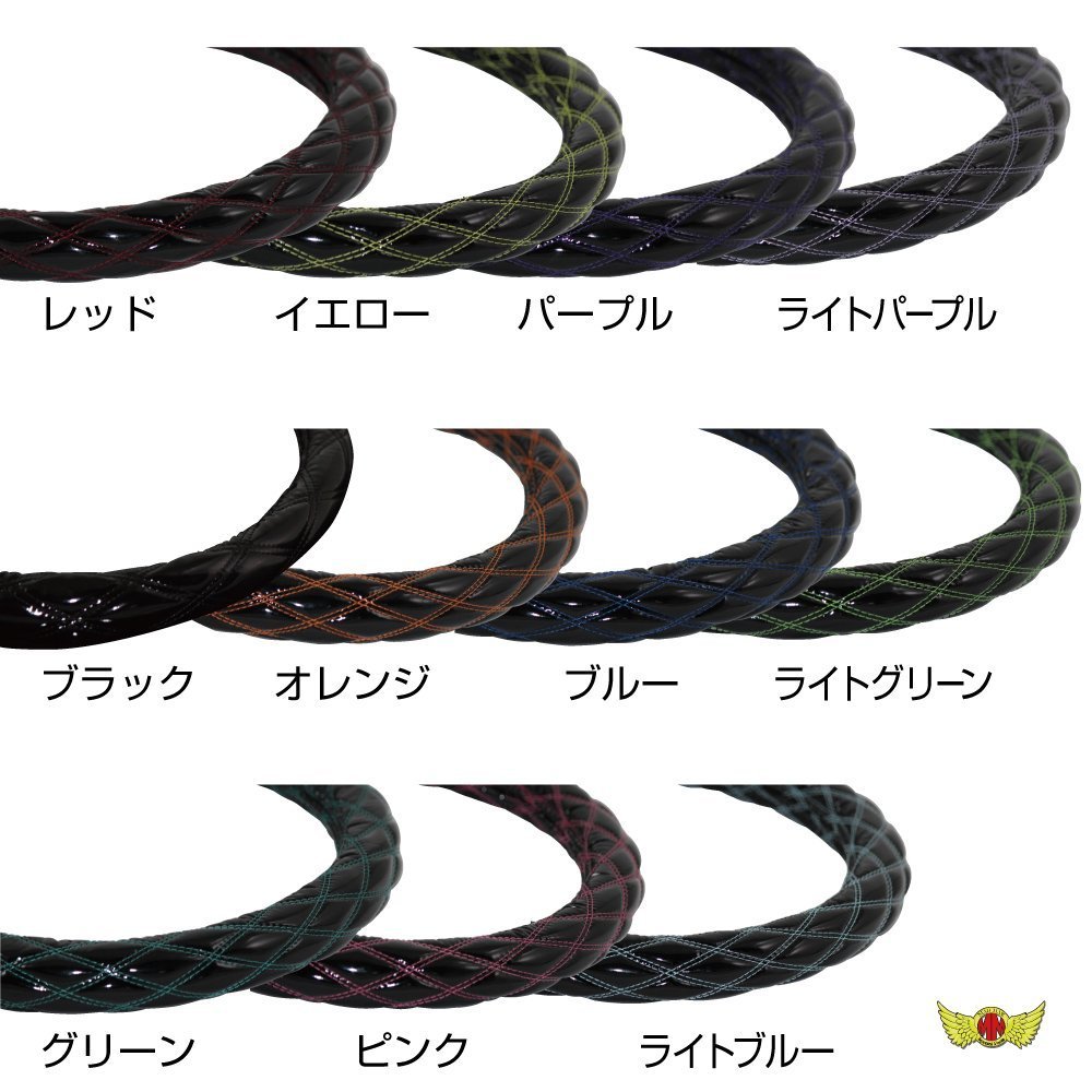 トラック用品 即納 ハンドルカバー ダブルステッチ エナメル ブラック/ライトブルー 2HS(45cm-46cm)/日野 17プロフィア 新型【送料800円】_画像3