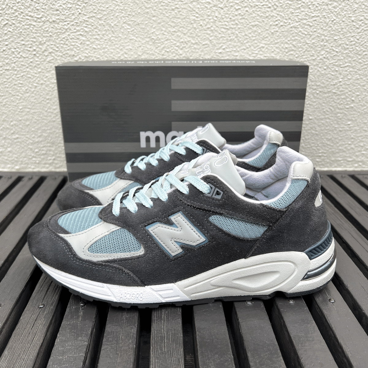 Kith別注 USA製 New Balance M990KT2 “Kith Steel Blue” US9 27cm 限定コラボ M990v2 キス ロニーフィーグ made NB グレー スニーカー_画像1