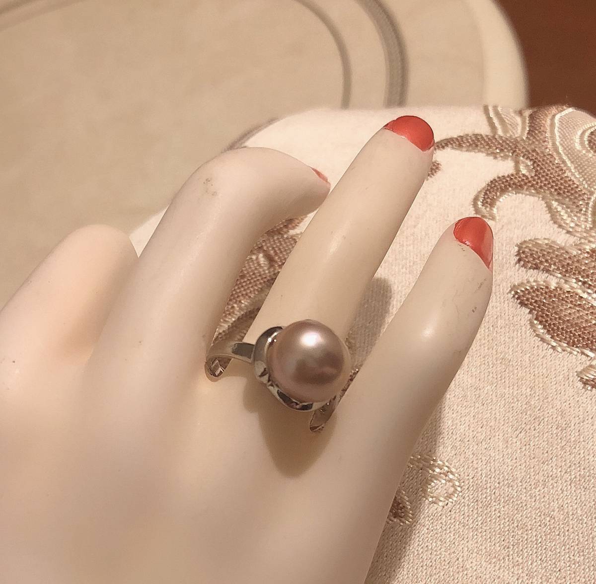 素敵な大粒本真珠のボリューム感で楽しめます♪珍しい天然サクラピンクパール指輪♪6月の誕生石♪サイズ:9-20_画像1