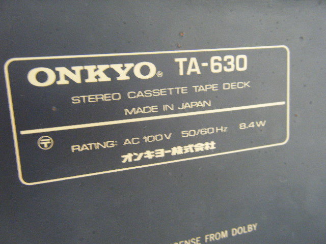 3お42▼ONKYO ステレオカセットテープデッキ《TA-630》S&Sヘッド採用 オンキョー 日本製 オーディオ機器◆ジャンク品 通電OK_画像4