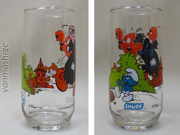 82 year made Gargamelga-gameru& Azraelaz rail Smurf Vintage tumbler glass Smurf Hardee\'s Hardy -z
