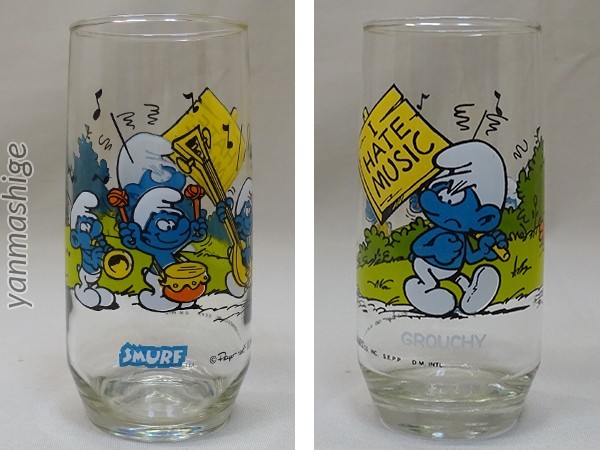 82年製 Grouchy グラウチー スマーフ ビンテージ タンブラーグラス Smurf Hardee's ハーディーズ_画像1