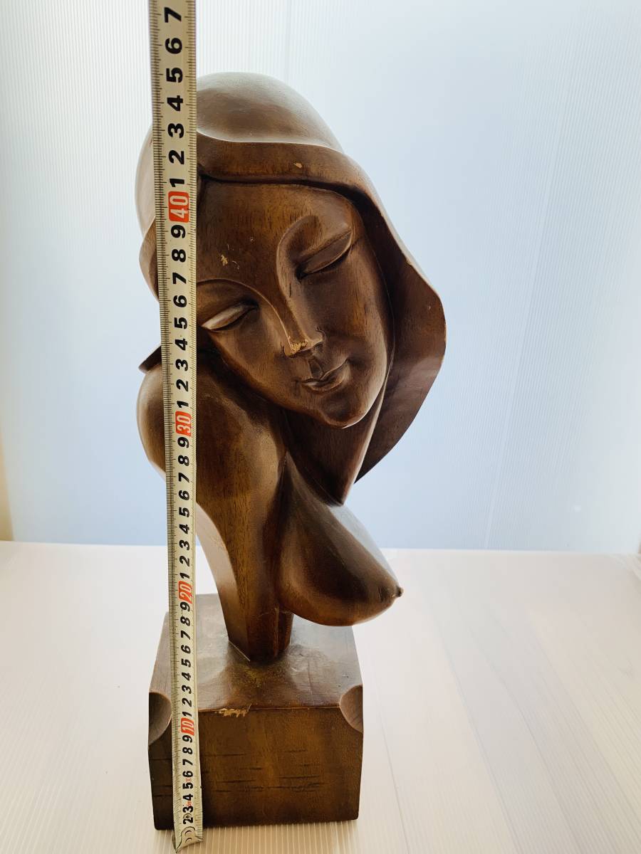 341 木彫 女性像 裸婦像 上半身 置物 オブジェ 彫刻 民族 芸術 美人 