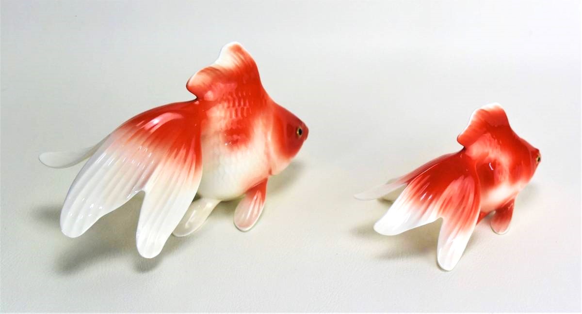 【美品】　オールドノリタケ Noritake 置物　フィギュア　金魚　ペア　鹿印　希少_画像3