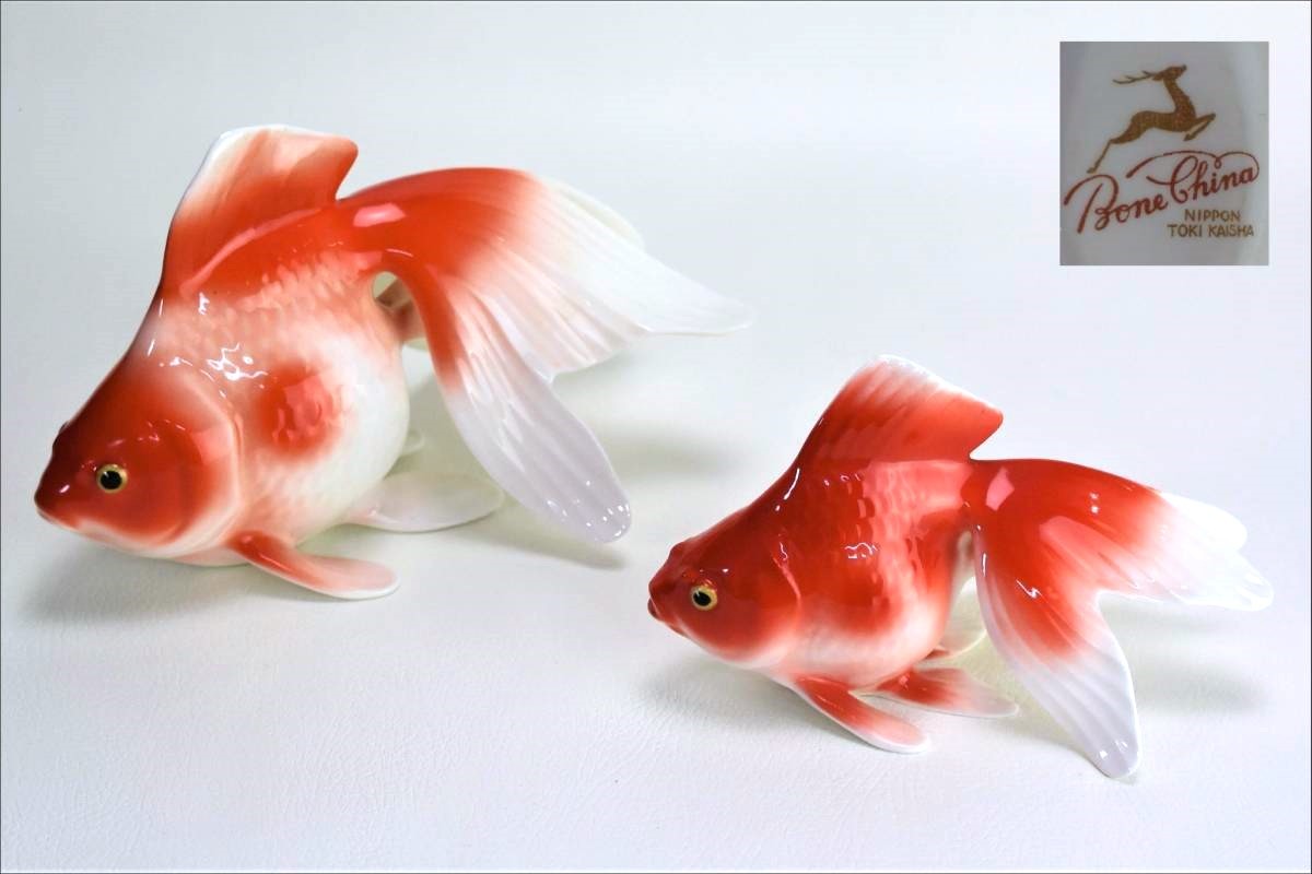 【美品】　オールドノリタケ Noritake 置物　フィギュア　金魚　ペア　鹿印　希少_画像1