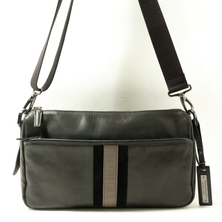 【1円スタート】BURBERRY BLACKLABEL バーバリーブラックレーベル D1145-212-08 ショルダーバッグ 斜めがけ ブラック系 レザー 牛革 日本製_画像1