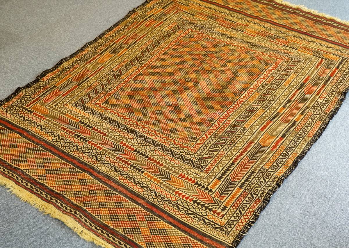アフガニスタン オールド キリム 手織り絨毯 192×127cｍ 　リビングラグ　　　　　　　　　