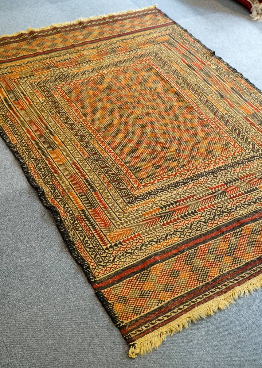 アフガニスタン オールド キリム 手織り絨毯 192×127cｍ リビングラグ
