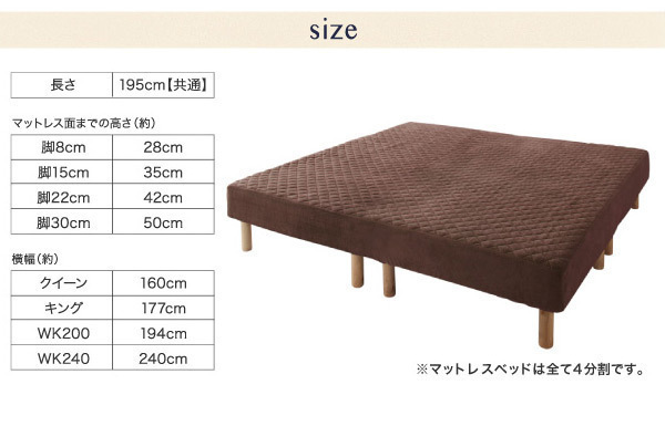 ベッド 大型マットレスベッド ELAMS ポケットコイル マイクロファイバータイプセット クイーン 脚22cm さくら_画像8