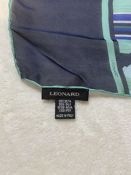 美品　LEONARD　レオナール　スカーフ　ブラック×グリーン　□ｂ047_画像3