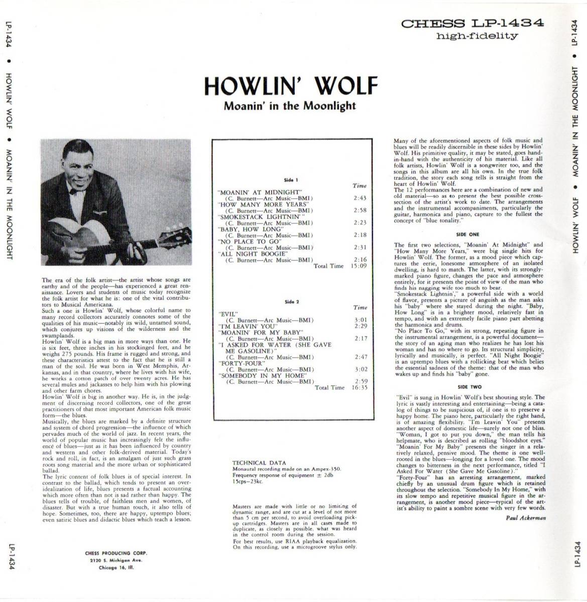BLUES/国内盤 ハウリン・ウルフ-Howlin' Wolf / Moanin' In The Moonlight 1951～1961年録音 (２ in 1）の画像6