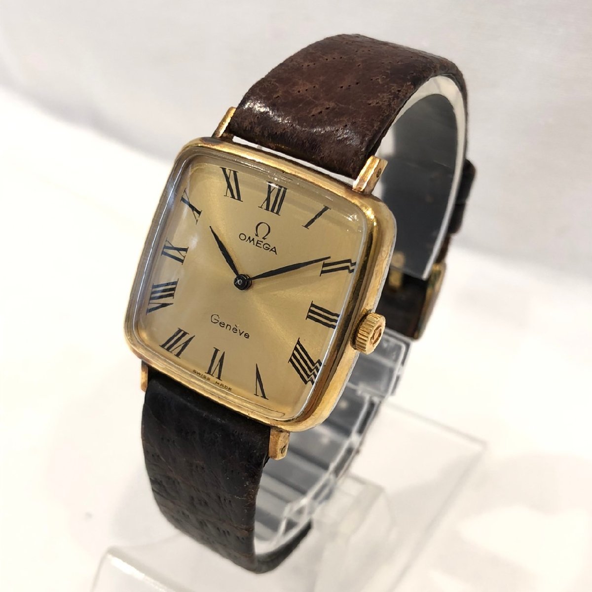 寄 OMEGA オメガ ジュネーブ スクエアケース ゴールド系 レディース 手