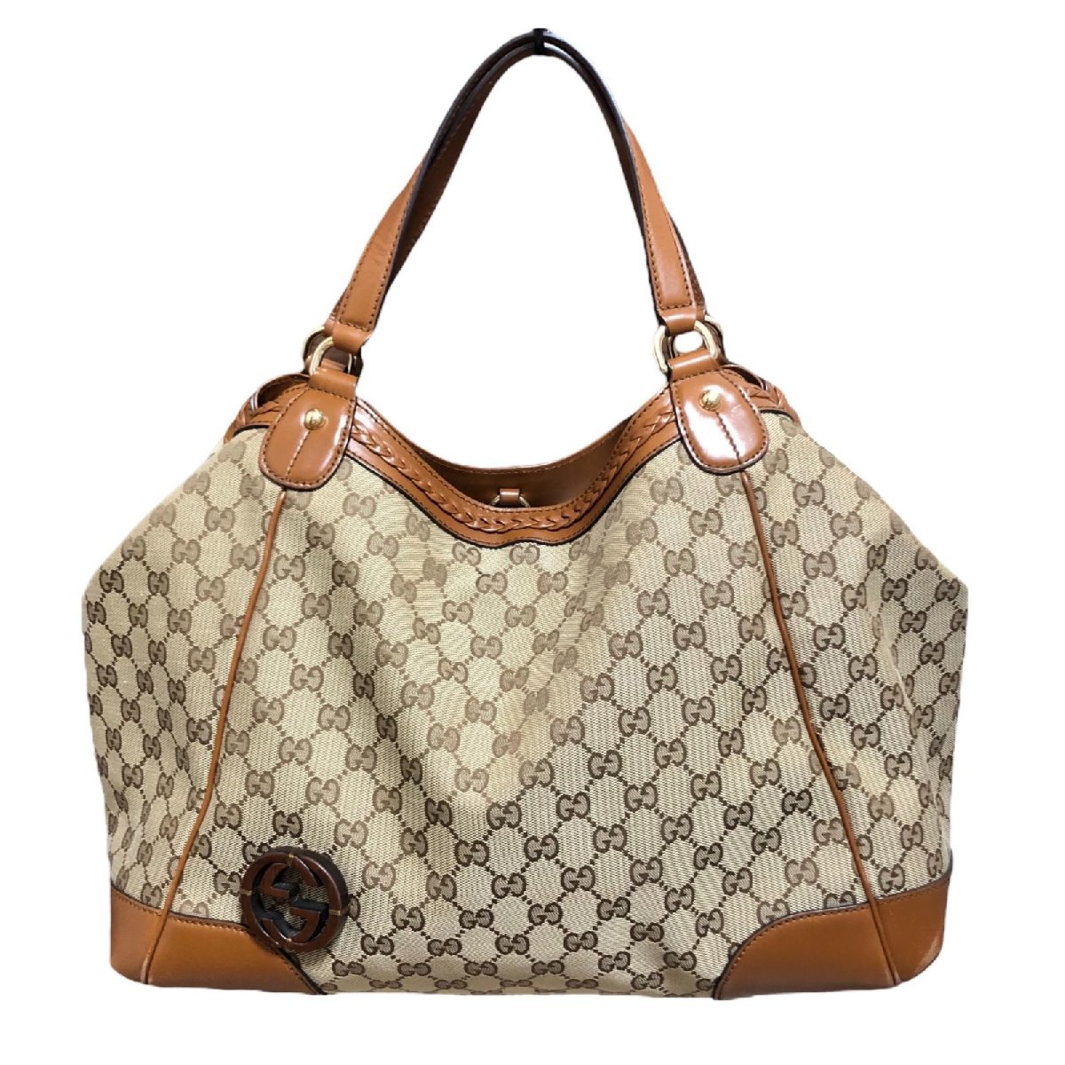GUCCI グッチ GGキャンバス トートバッグ レザー ブラウン系 sariater