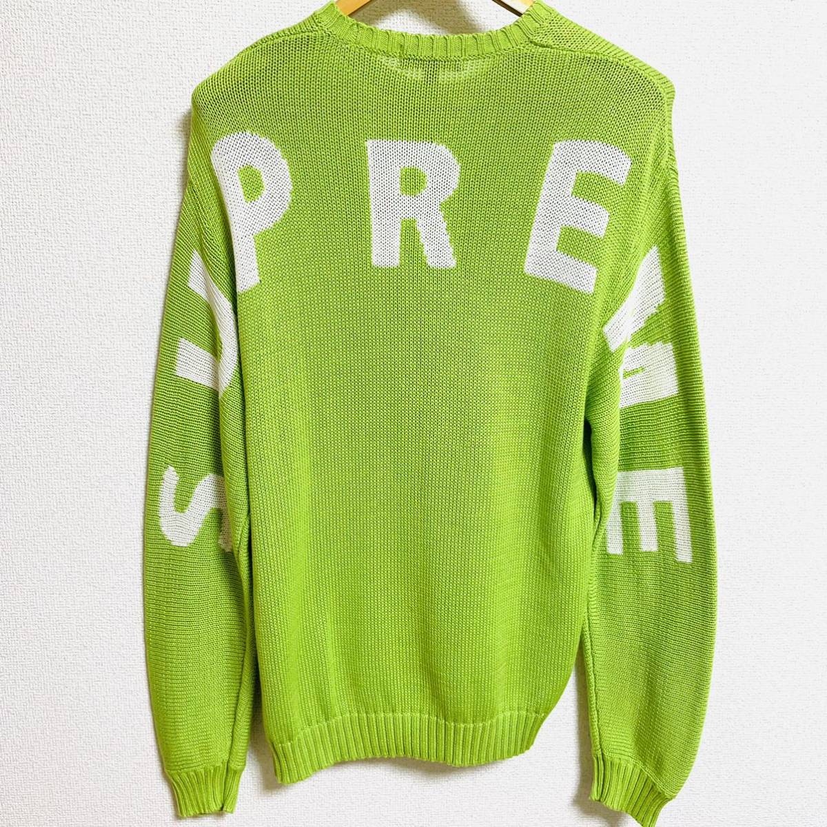 Supreme Back Logo Sweater Lime Green White M 20ss 2020年 ライム 緑