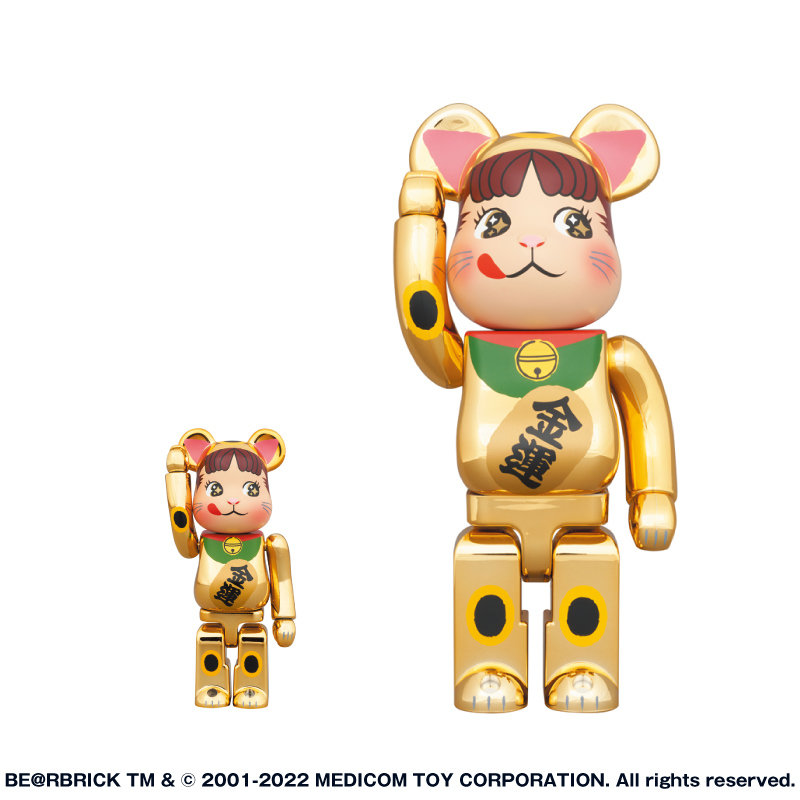 新品未開封 BE@RBRICK 招き猫 ペコちゃん 金運 金メッキ 100% & 400