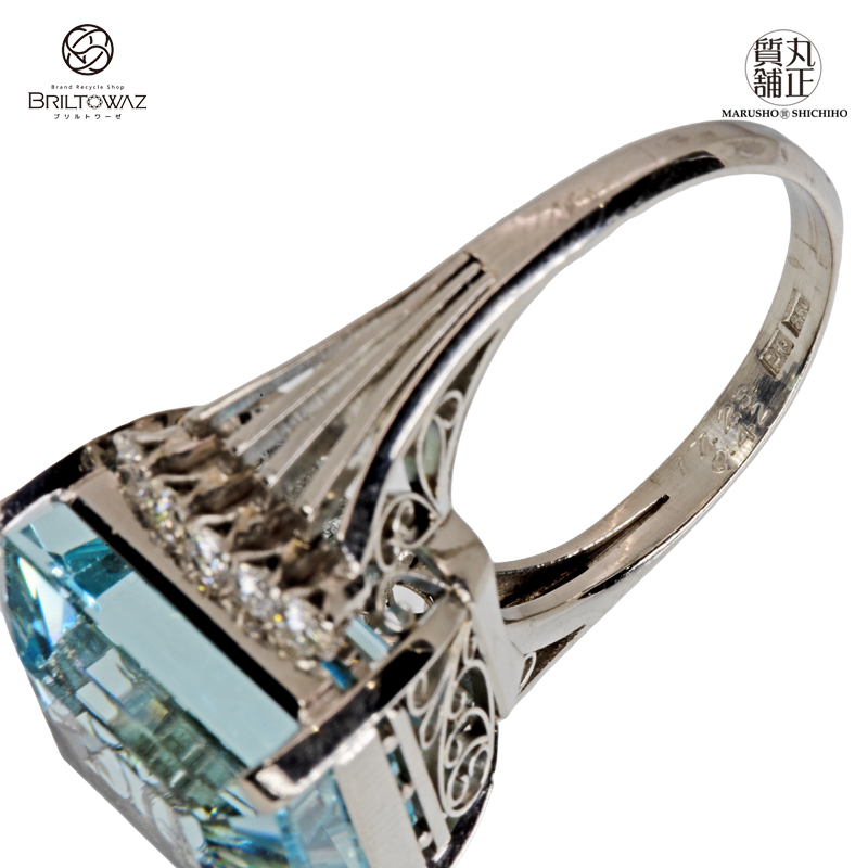 Pt900 指輪 アクワマリン 17.23ct ダイヤモンド 0.42ct リング プラチナ 17号 レディース ジュエリー 送料無料 （M210883）_画像4