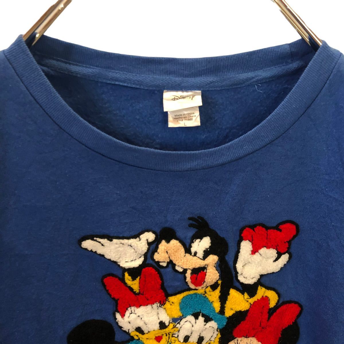 DISNEY Disney sweat sweatshirt soft badge blue lady's L size [AY0612]