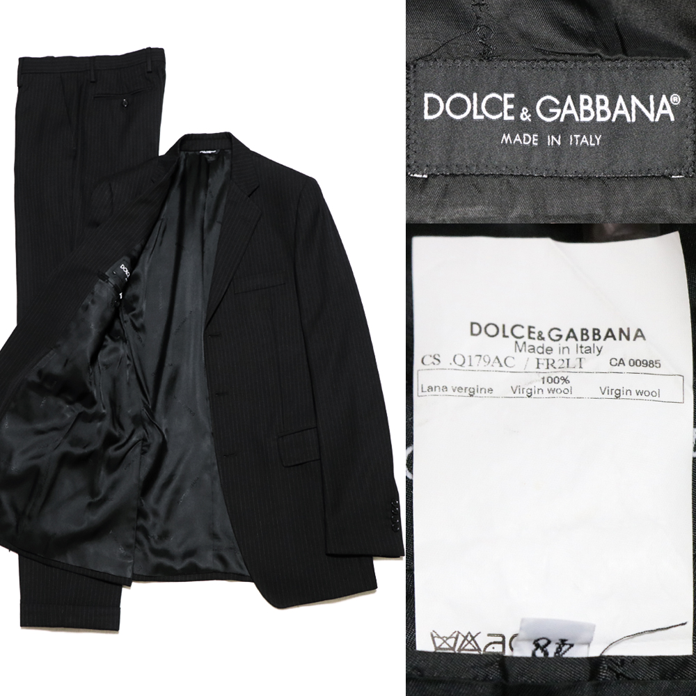 極美品DOLCE&GABBANAノッチドラペルセットアップスーツ黒茶縞48_画像3