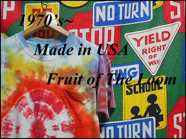 ★鮮やかなタイダイ染め★Made in USA製アメリカ製Fruit of The LoomフルーツオブザルームビンテージポケットTシャツ70s80s70年代80年代M_《 1970s~ FRUIT OF THE LOOM 》