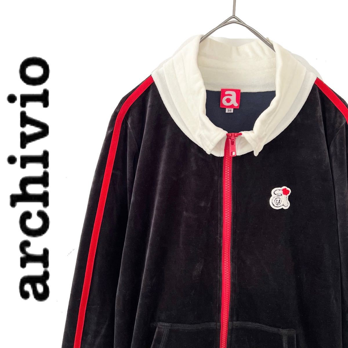 【送料無料】archivio アルチビオ　ベロア　ジャケット　レディース　ゴルフウェア　38 M golf ブラック　レッド　黒　赤　ワッペン