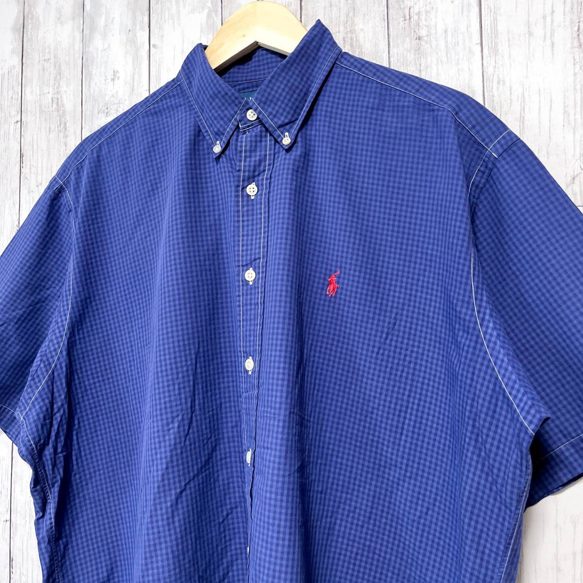 ラルフローレン Ralph Lauren 半袖シャツ チェックシャツ メンズ ワンポイント Lサイズ 2-395
