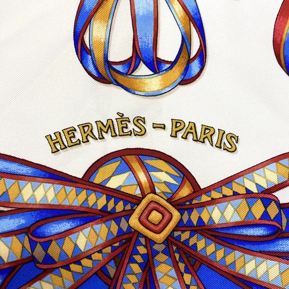 良好◇HERMES エルメス カレ90 LES RUBANS DU CHEVAL 馬のリボン