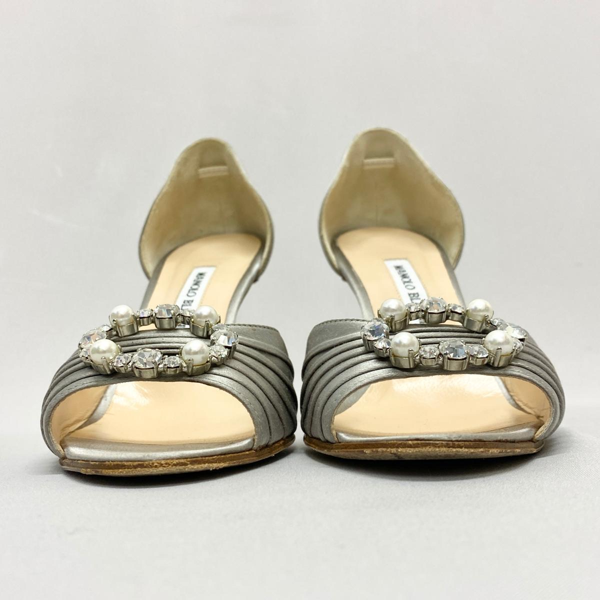 良好◇MANOLO BLAHNIK マノロブラニク ハンギシ ビジュー サテン
