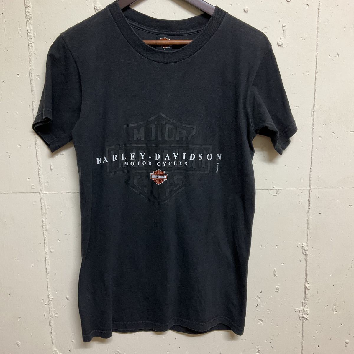 00年代 00s USA製 Harley-Davidson ハーレーダビッドソン 両面ロゴプリントTシャツ 古着 黒 S イーグル