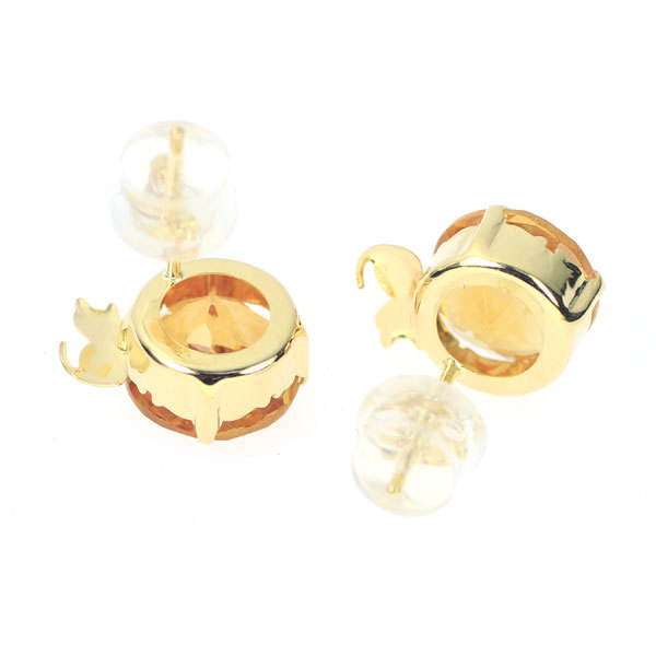 新品 K18YG シトリン ピアス C3.00ct スタッド ネコ 猫 【企画商品