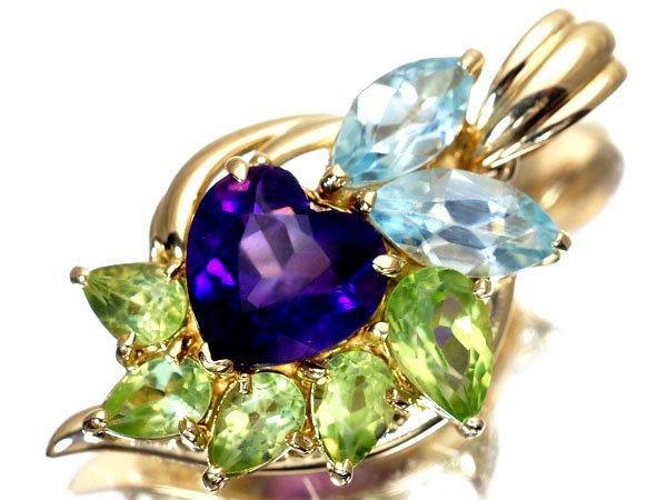 [ jewelry ultimate ] refreshing . color tone! good quality natural amethyst & natural peridot & natural blue topaz high class K18YG head k5131kv[ free shipping ]