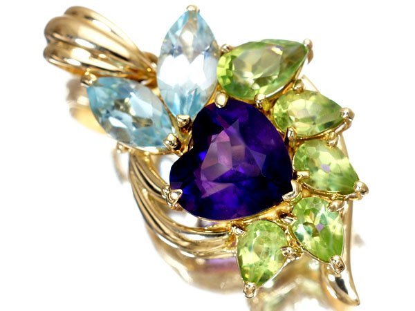 [ jewelry ultimate ] refreshing . color tone! good quality natural amethyst & natural peridot & natural blue topaz high class K18YG head k5131kv[ free shipping ]