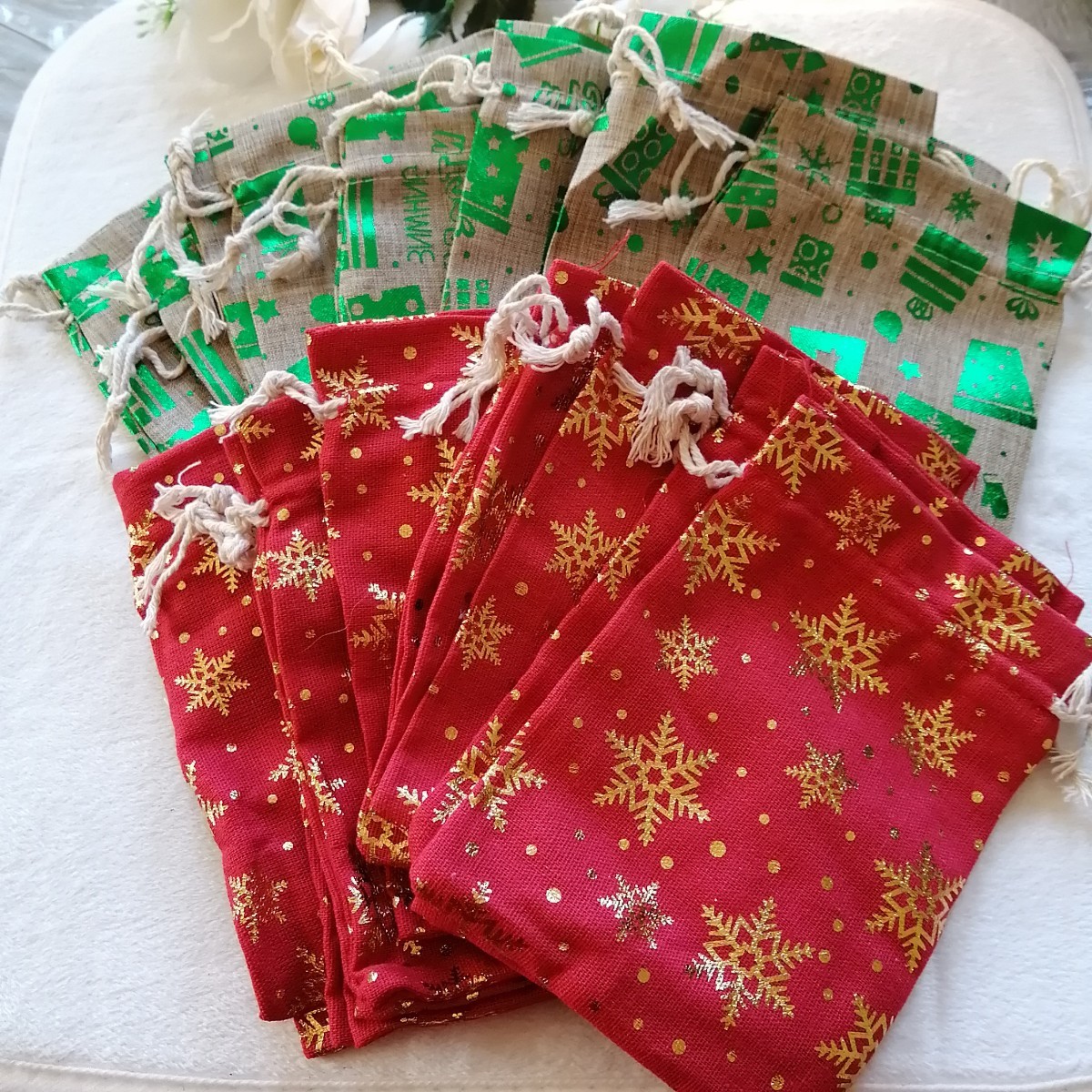 クリスマス巾着袋　パーティ　プレゼント　飾り　クリスマスツリー　30枚セット ハンドメイド