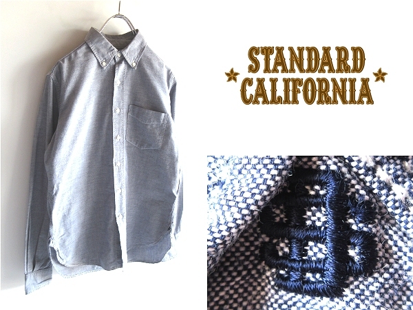 ネコポス対応 STANDARD CALIFORNIA スタンダードカリフォルニア マチロゴ刺繍 オックスフォードBDシャツ S ミックスネイビー ボタンダウン_画像1