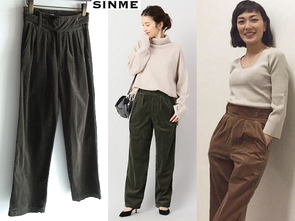 板谷由夏さん着用 SINME × IENA イエナ別注 シンメ 2018AW ハイウエスト タック コーデュロイ グルカパンツ 27 カーキ 日本製 定価25300円_画像1