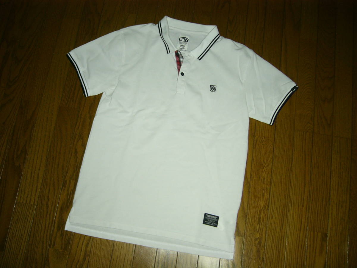 NHIZ neighborhood IZZUE Neighborhood polo-shirt L white . Logo LOGO embroidery stitch line Polo /
