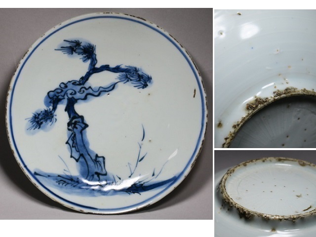 ☆】明代 古染付中皿 青華 虫喰い 砂高台 中国古美術 名品 | beia.com.do