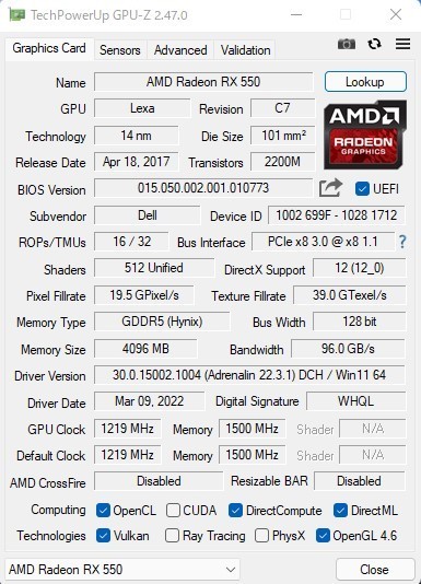 ＜複＞動作品 AMD RX550 4GB グラフィックカード Displayport x1 ミニ Displayport x2 三画面対応 rx550 4gb SF SFF お得 レア 送料無料_画像2