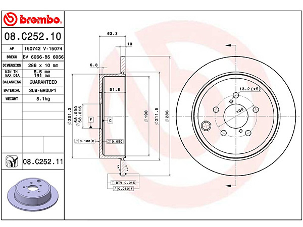 ブレンボ ディスクローター フォレスター SHJ リア 2枚セット 10/10～12/11 brembo 送料無料_画像2