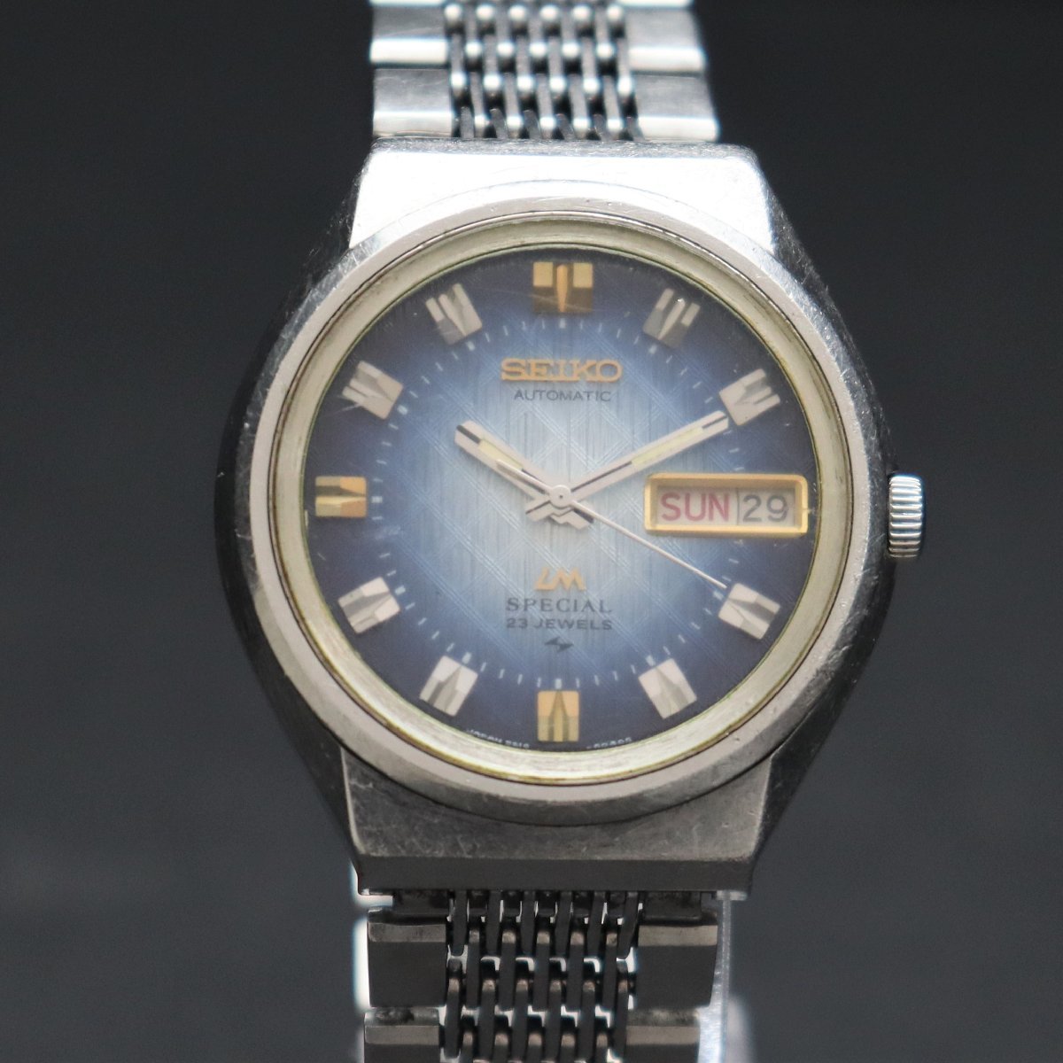 SEIKO LM セイコー ロードマチック スペシャル 23石 自動巻き 5216-6030 ブルー格子文字盤 1973年 デイデイト 純正ブレス  メンズ腕時計