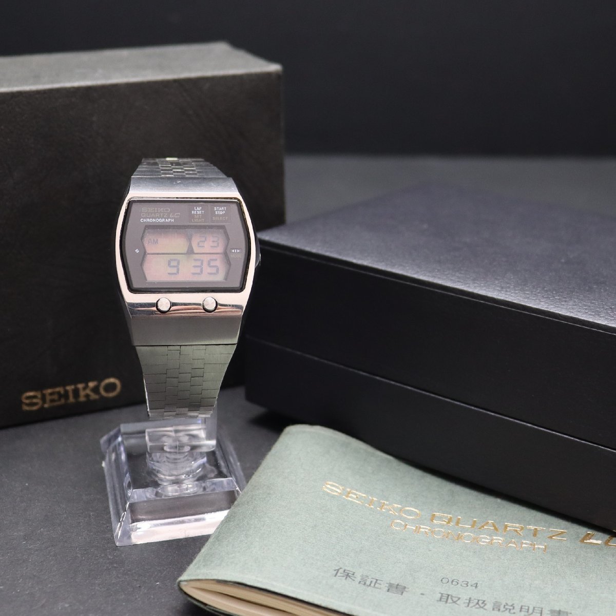 SEIKO QUARTZ セイコー LC クロノグラフ デジタル 0634-5000 クォーツ 諏訪工場製 デイト 取説/箱付 純正ブレス ヴィンテージ メンズ腕時計
